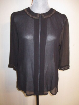 Vero Moda Marquee by Karan Johar FAB! Black Sheer Beaded Blouse   M
