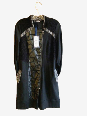 Tempo Paris Sheath long sleeve dress with zipper & faux leather insert S/M Italy