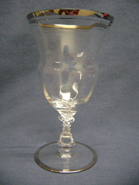 Vintage 3 Large Footed Water Wine Goblets Glasses Optic Paneled Silver Rim/ Base