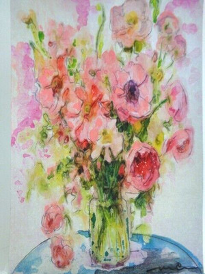 PRETTY PINK FLOWERS  FLORAL  Still Life  ART    4''X6''