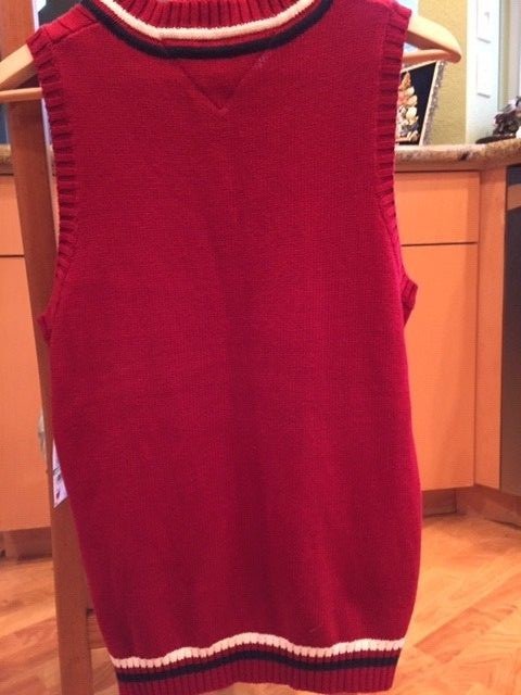 NWT Tommy Hilfiger Boys Large 16/18 V neck Red sweater vest 100% cotton