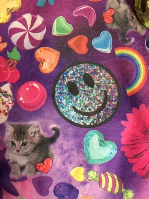 No Boundaries Leggings Size Small 3/5 Pink Purple Candy Cats Donuts Cupcakes