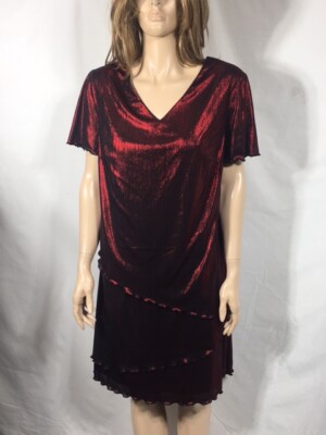 Women's NWT Connected Taffeta Red Tiered Short Sleeve Sheath Dress