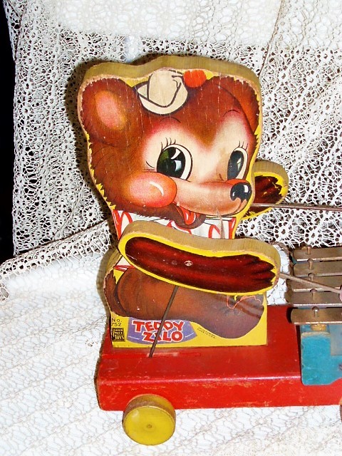 VINTAGE FISHER PRICE PULL TOY 1946 #752 TEDDY ZILO XYLOPHONE ONLY MADE 2 YEARS!