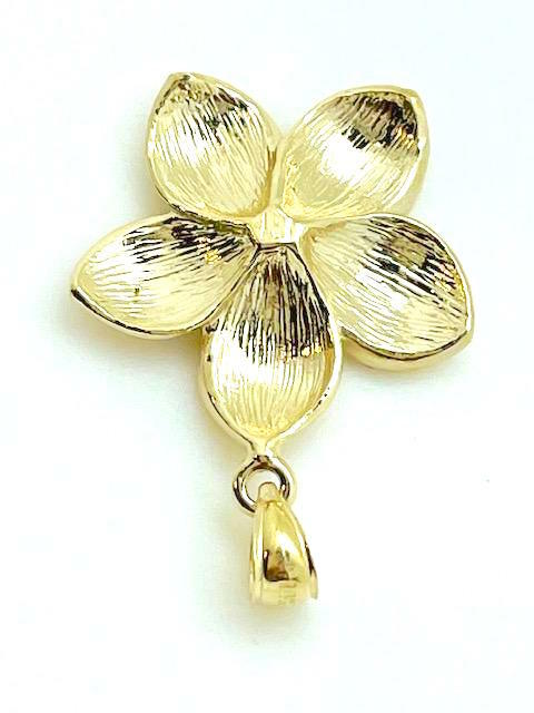 Pre-owned Hawaiian 14k Solid Yellow Gold  Plumeria Flower Pendant W: 7/8" (22 Mm) E2660