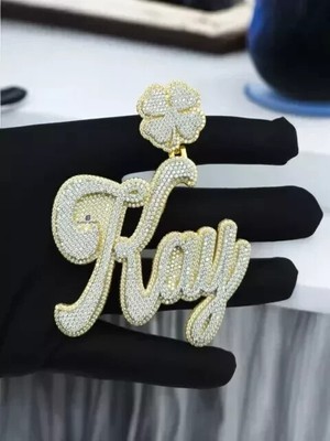3Ct Round Lab Created Diamond Custom Any 3 Letter Pendant 14k Yellow Gold Plated