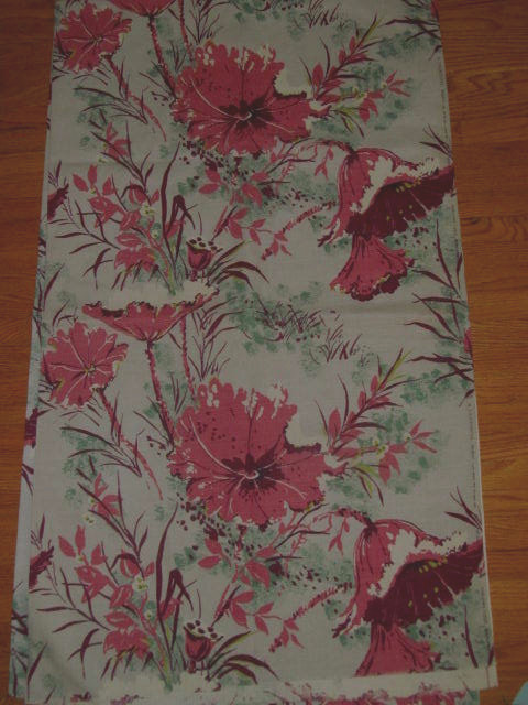 Unused~2+ yards Vintage Mid Century BARKCLOTH Fabric~Bright Tropical Flowers #2