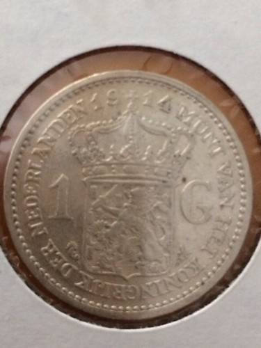 Netherlands Wilhelmina I Silver 1914 1 Gulden 28mm KM# 148 XF A/U Condition!