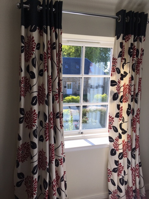 Curtains Lined Cream With Navy And Red Floral Pattern In Tranent