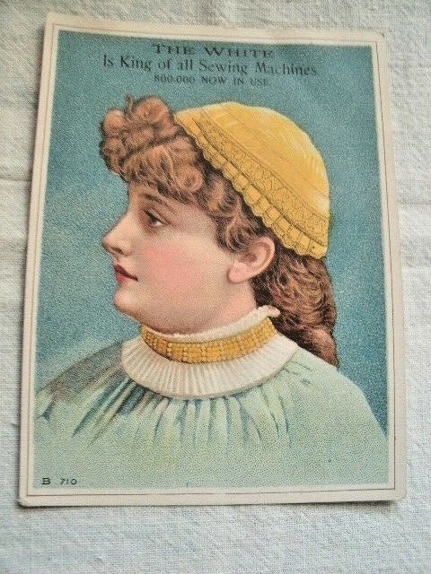 Antique TREADLE SEWING MACHINES Featured on 3 Old TRADE CARDS.