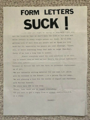 LUDICHRIST VINTAGE FAN CLUB LETTER FROM 1987        AWESOME+RARE        3 PAGES