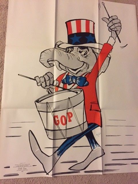 GOP Elephant Patriotic Large Poster  1972 Unused