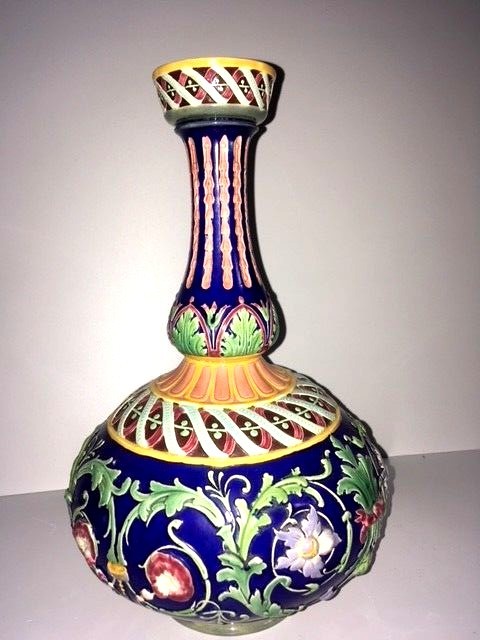 Antique Copeland Majolica Persian Form Vase Pair Circa 1847
