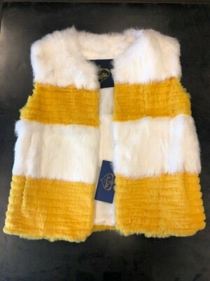 Franco Vello Women's Fur Vest, Yellow and White, NWT Sz L