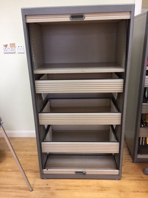 Tambour sliding door filing cabinet with three robust ...
