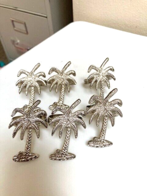 6 Metal Palm Tree Silver Tone Napkin Rings