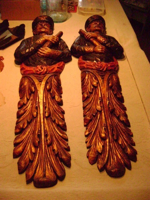 Hand Carved Tobacco Figures , Old, Near  Pristine