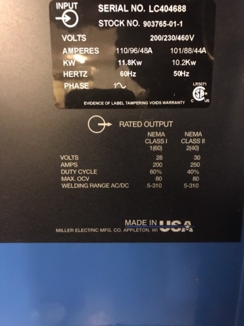 Miller Syncrowave 250 DX 903765011 TIG Welder