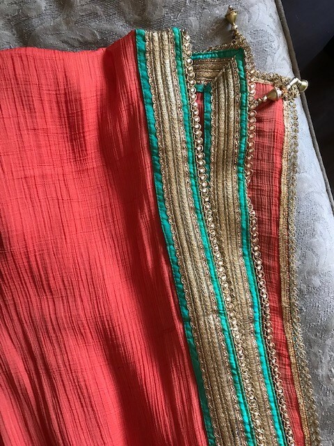 Green & Pink Elegant Lengha Choli Indian Party Wear, Excellent condition.