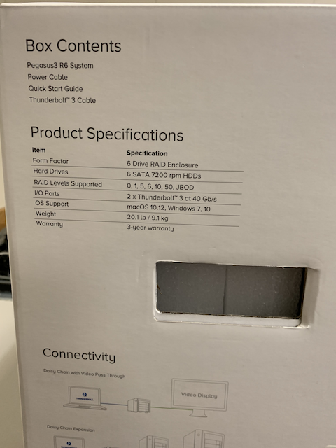Pegasus3 R6 36 TB Mac OS X, Windows 7 and Window 10, 2 x Thunderbolt3 40Gb/s