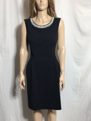 Women's NWT Connected Sleeveless Rhinestone Collar A-Line Black Dress