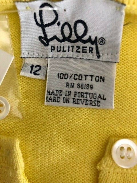 NWT Lilly Pulitzer Carrie Cardigan Sweater Girls Size 12 Spring Yellow Cotton N8