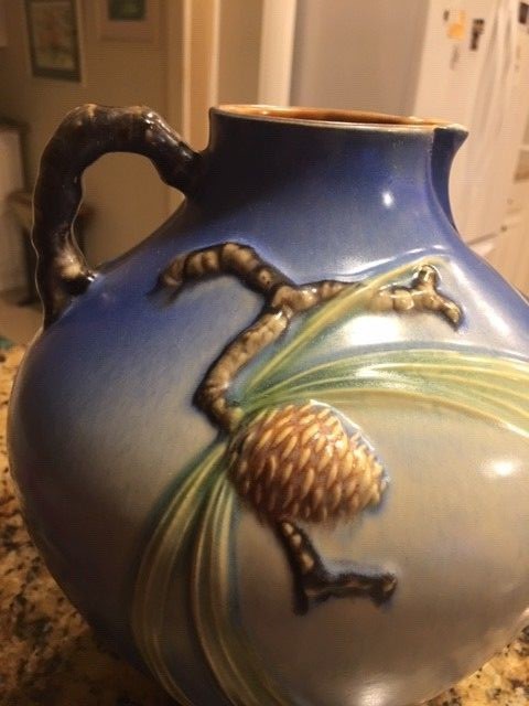 MINT Roseville Blue Pine Cone Ewer - 9