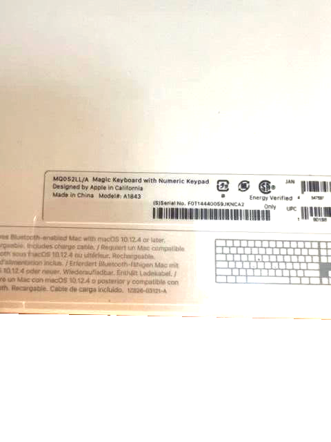 Apple Magic Wireless Keyboard with Numeric Keypad MQ052LL/A A1843 - NEW SEALED
