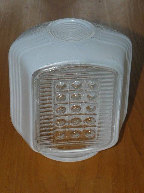 Vintage Bathroom Art Deco Milk Glass White Clear Light Shade Globe