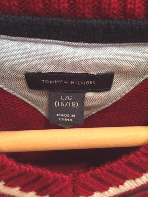 NWT Tommy Hilfiger Boys Large 16/18 V neck Red sweater vest 100% cotton
