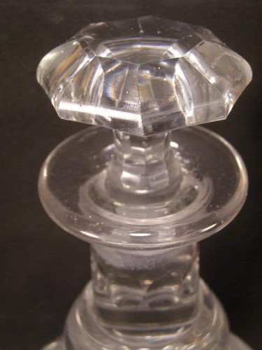 1800's Facet Cut Crystal Blob Ring Flint Glass Liquor Decanter Hand Blown Bottle