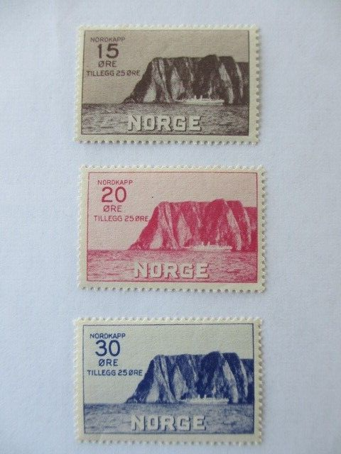 北北西に曇と往け = NORðNORðVESTUR,INN Í SKÝJABA… Norway Stamps 1938, North Cape Issue. Scott # B1-B3 , SP1