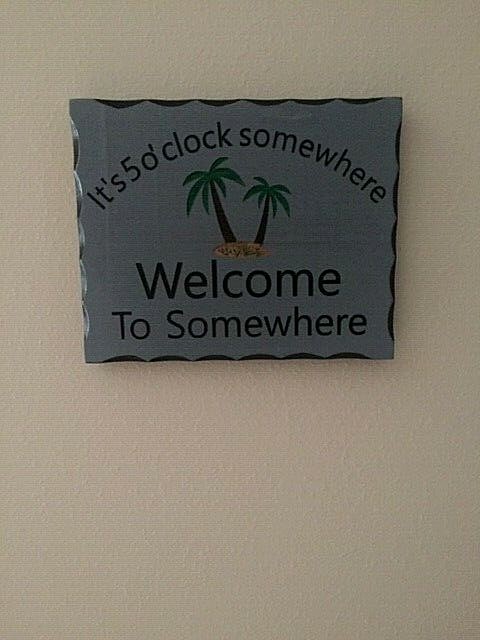Carved Handcrafted It's Five O'clock Somewhere, Welcome to somewhere Wood Sign