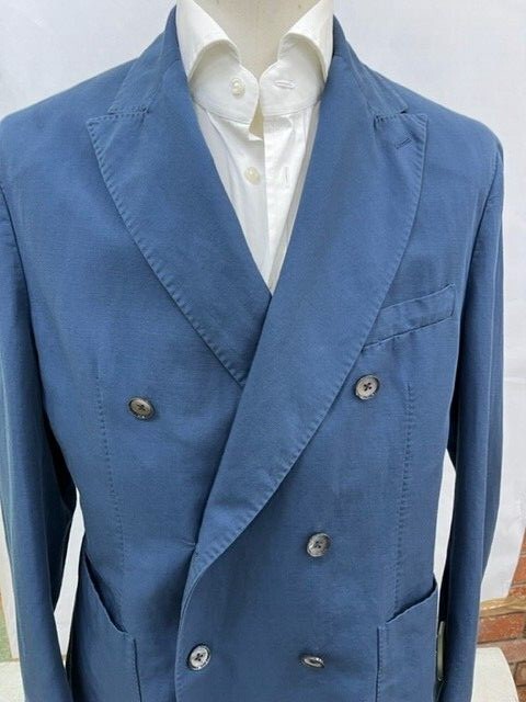 Pre-owned Montedoro € 740  Men Jacket Bouble Breasted Made In Italy Blu Cotton Linen In Blue