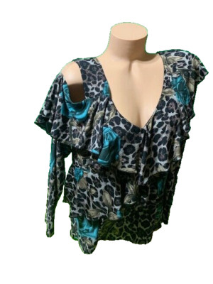 Venus New plus Sz 1X Sexy ruffled layer top - stretch - one side colder shoulder