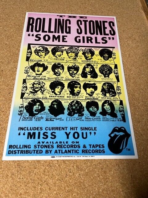 Rolling Stones Some Girls 1978 Cardstock Promo Poster 12" x 18"