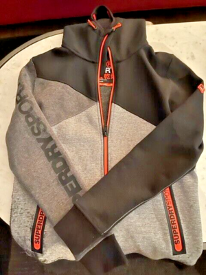 SUPERDRY SPORT GYM TECH FULL ZIP HOODIE SWEATSHIRT SMALL BLACK