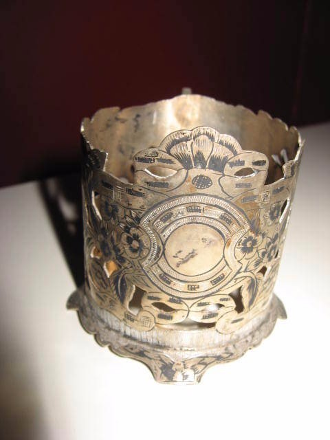 Antique old vintage persian silver tea set of 6 floral design cup w/ glass