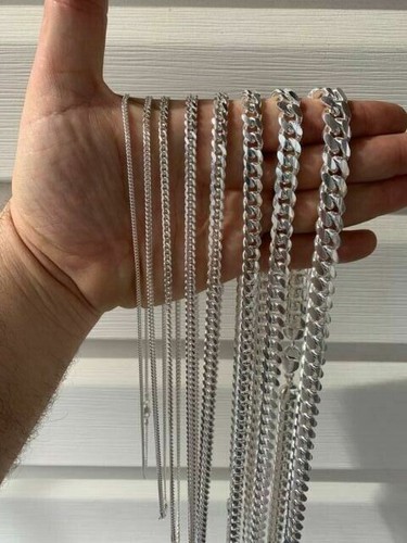 Mens Real Solid 925 Sterling Silver Miami Cuban Chain 2-12mm Heavy Link Necklace
