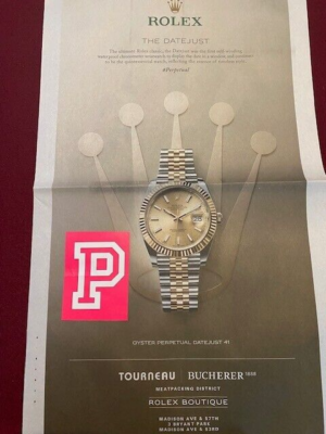 ROLEX OYSTER TOURNEAU BUCHERER 1888 NEWSPAPER PAGE AD WALL STREET