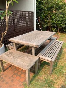 Wooden Outdoor Setting Table And Benches Outdoor Dining