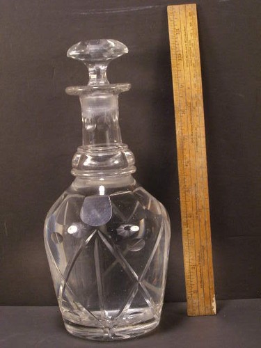 1800's Facet Cut Crystal Blob Ring Flint Glass Liquor Decanter Hand Blown Bottle