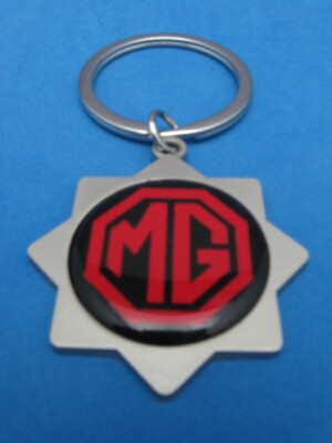 MG MGA MGB MIDGET LOGO STAR KEYRING SATIN NICKEL KEY RING CHAIN #041 RED