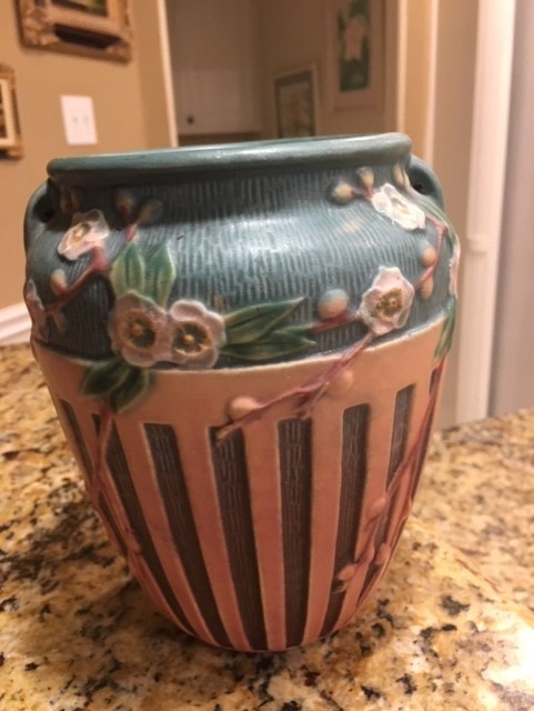 Excellent Roseville Pink Cherry Blossom Vase - 7