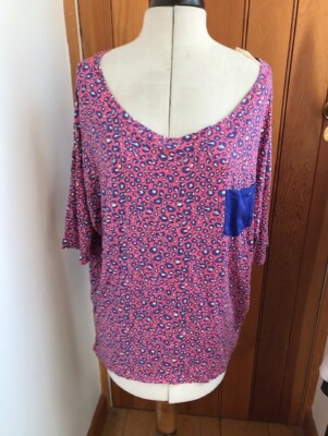 pretty polly pink purple leopard print lounge top l new unworn
