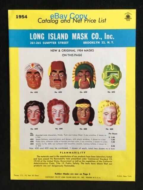 Original 1954 Long Island Mask Company Wholesale Catalog Halloween Wigs Hats NOS