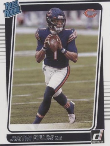 Justin Fields rated rookie サイン NFL カード Justin Fields 2021 Panini Donruss Rated Rookie RC #253 PSA