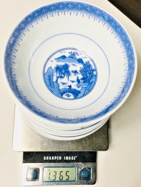 Chinese Blue Canton Porcelain Hand Painted 10-pc. 4 1/2" Rice Bowl Set
