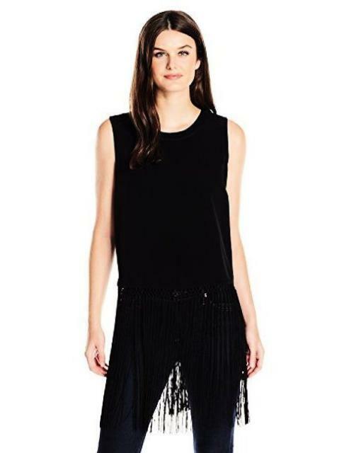 Calvin Klein NWT Modern ЧЕРНЫЙ топ с бахромой в винтажном стиле, размер M