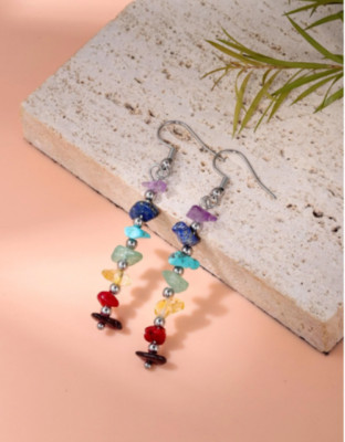 7 Chakra Gemstone Earrings Crystal Rainbow Dangly Healing Jewellery Anxiety Gift